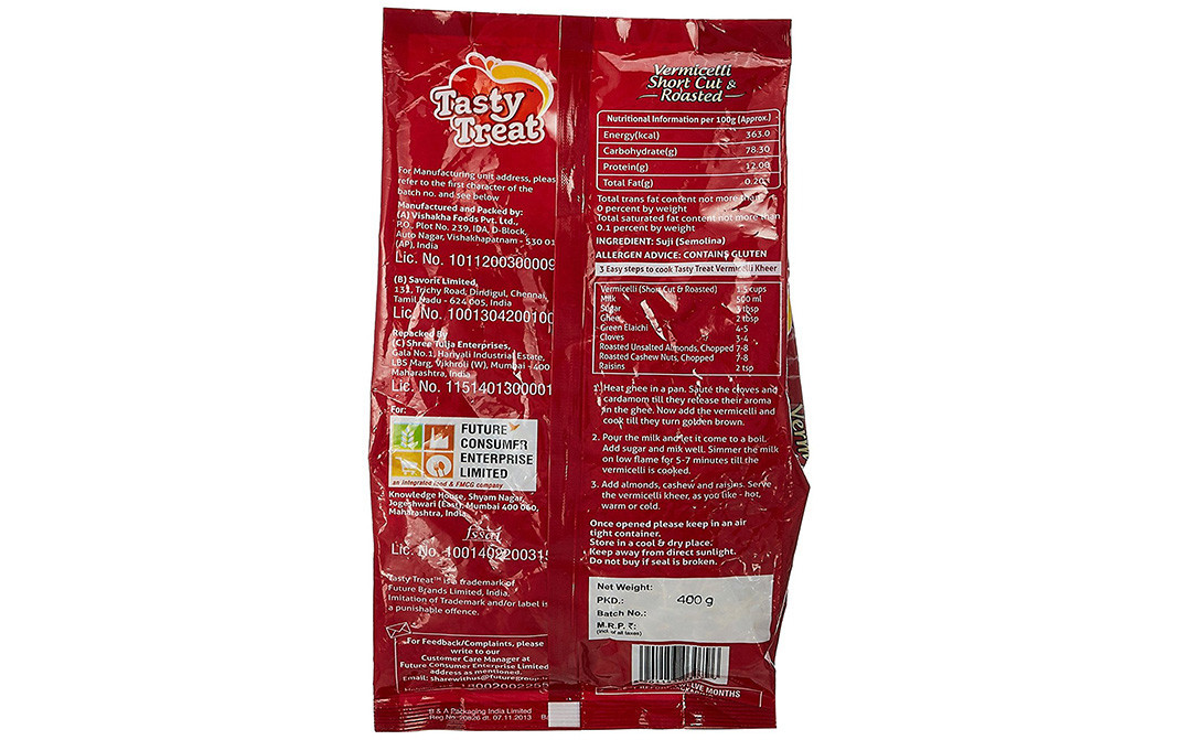 Tasty Treat Vermicelli Short Cut & Roasted   Pack  400 grams